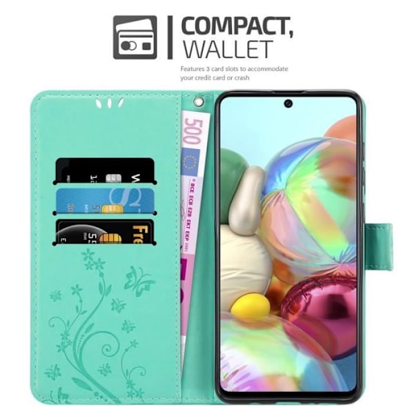 Fodral till Samsung Galaxy A71 - CADORABO - Blommönster - Imiterat läder - Stativfunktion - 3 kortplatser Grön