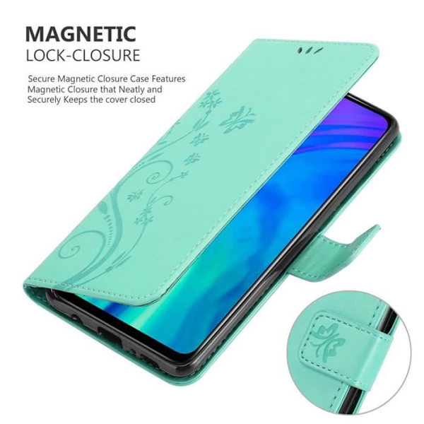 Coque - CADORABO - Honor 10i / 20i / 20 LITE / Huawei Enjoy 9S - Turkos Blommig - Similskinn - Ställfunktion Turkos