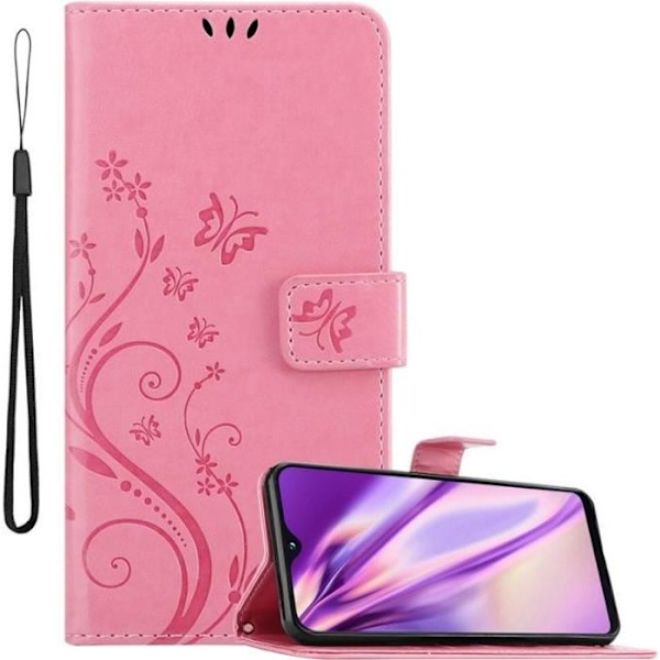Fodral till Samsung Galaxy A20e - CADORABO - Blomdesign - Imiterat läder - Stativfunktion - 3 kortplatser Rosa