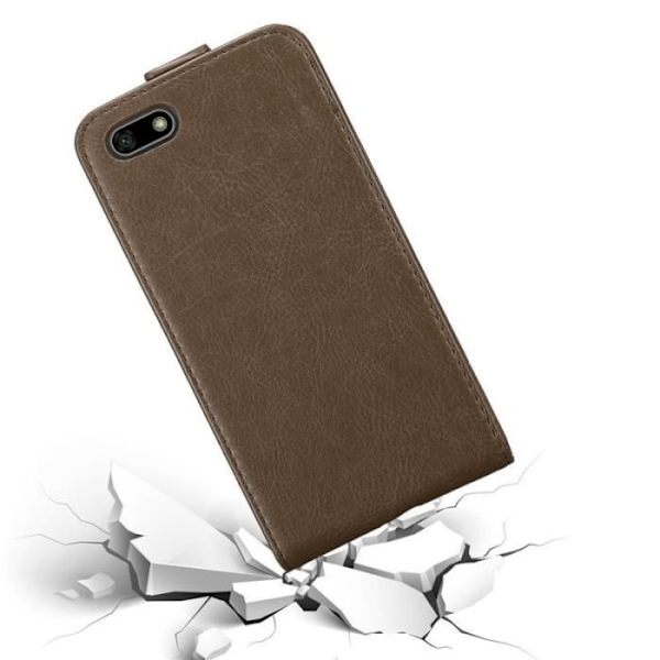 Flip Case - CADORABO - Huawei Y5 2018 - Imitation läder - Brun - Magnetstängning kastanj