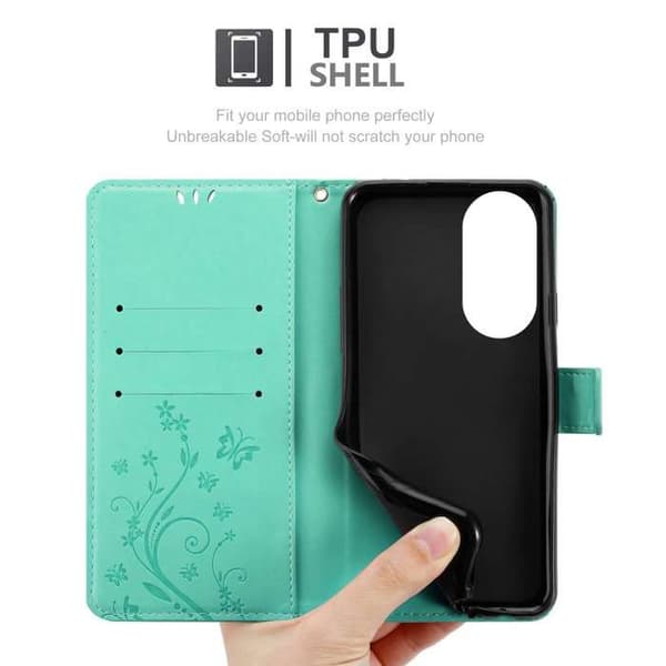 Fodral med lock för Honor 70, Turkos Blommönster, Skyddande Design, Plånboksfodral Blå