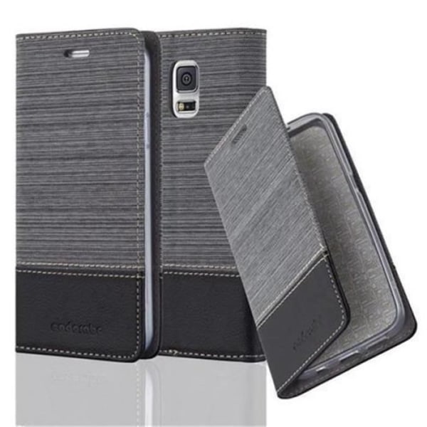 Samsung Galaxy S5 - S5 NEO Fodral i SVART GRÅ från Cadorabo (TYG-LEATHERETTE Design) Helt skyddsfodral med flipskydd