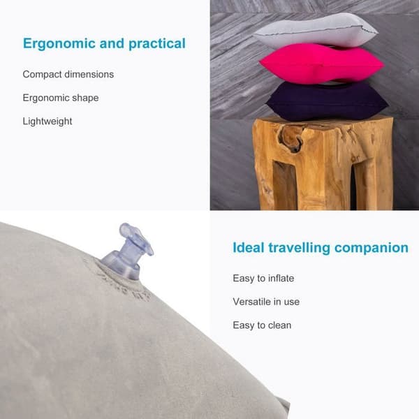 Grå uppblåsbar kudde 33,5 x 22 cm - Ergonomisk rektangulär kudde för camping, vandring och resor Grau