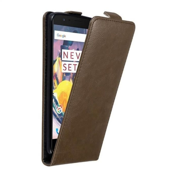 Flipfodral - CADORABO - OnePlus 3 / 3T - Brunt konstläder - Magnetisk stängning - Fullständigt skydd kastanj