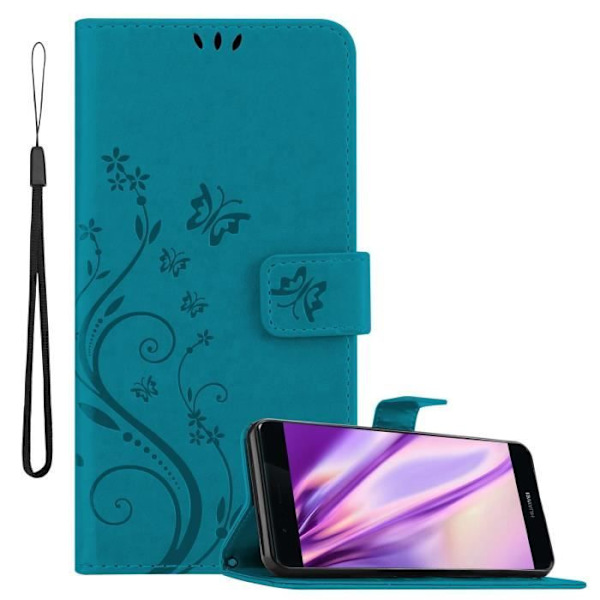 Coque - CADORABO - Huawei P9 - Similicuir - Floral - Magnetisk stängning BLOMMA BLÅ