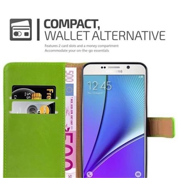 Cadorabo-fodral Samsung Galaxy NOTE 5 GREEN PRE LUXURY Magnetisk skyddsfodral som stöder stativ och kortplats