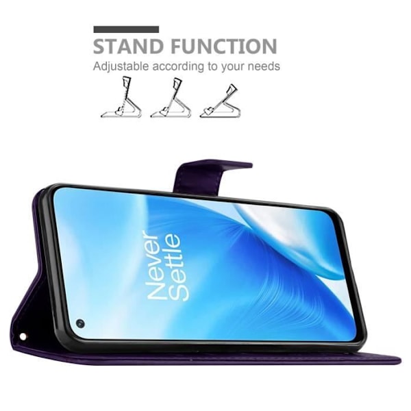 Etui för telefon - CADORABO - OnePlus Nord N200 5G - Syntetiskt läder - Blommig - Magnetstängning Mörklila blommig