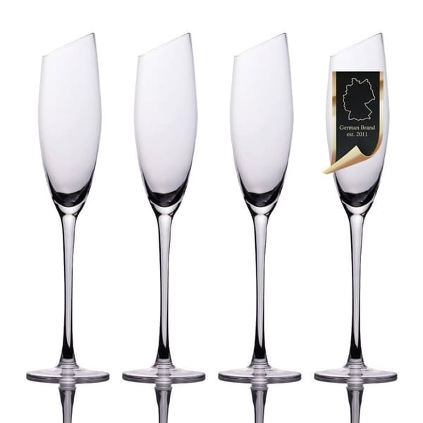 Set med 4 champagneglas 150 ml - prosecco och mousserande vin, modern kant, tål diskmaskin Vit