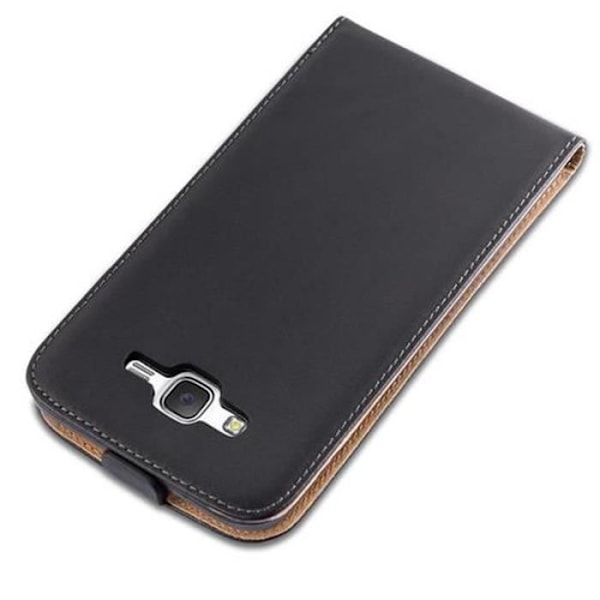 Cadorabo Flip Style Fodral för Samsung Galaxy J7 (5) 2015 DESIGN Etui Hölster i Syntetiskt Läder SLÄT SVART AV JET