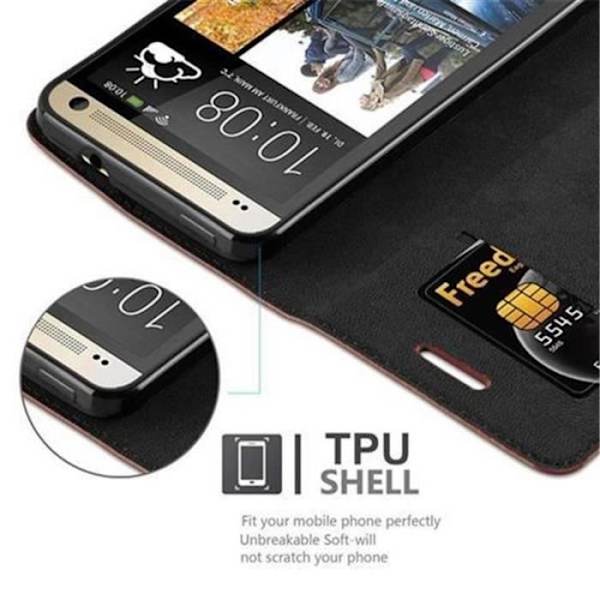 Cadorabo Fodral för HTC ONE M7 (1. Gen) MEDELBRUNT Osynlig magnetisk STÄNGNING Fodral Fodral stöder stativ och kortplats