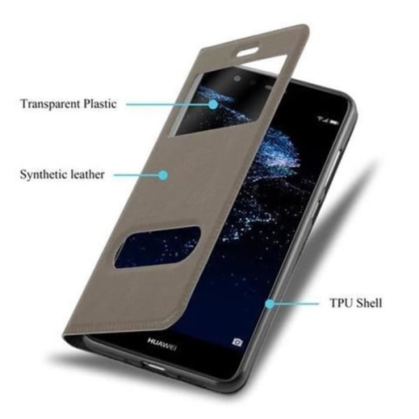 Cadorabo Fodral Huawei P10 LITE BROWN STONE VIEW Fodral Fodral Fodral Magnetskydd stöder stativ och fönster