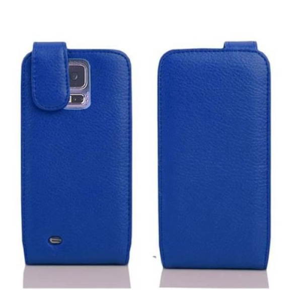 Cadorabo Fodral Samsung Galaxy S5 MINI / S5 MINI DUOS DESIGN FLIP Stil Fodral Fodral Fodral konstläder Struktur HEMLIG BLÅ