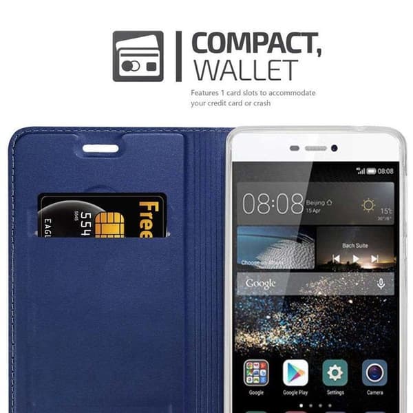 Flip-fodral för Huawei P8 i MÖRKBLAU CLASSY Plånbok Stötsäker Blå