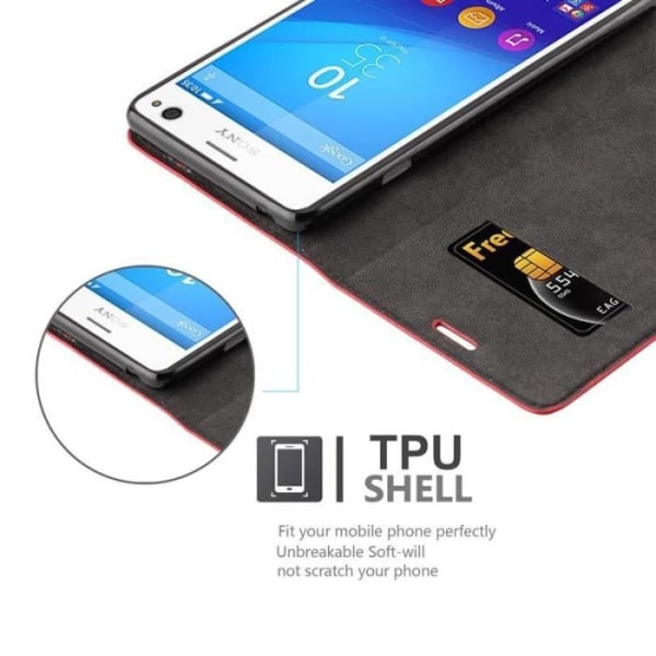Sony Xperia C4-fodral i APPLE RED från Cadorabo (INVISIBLE MAGNETIC CLOSURE Design) Helt skyddsfodral med flipskydd
