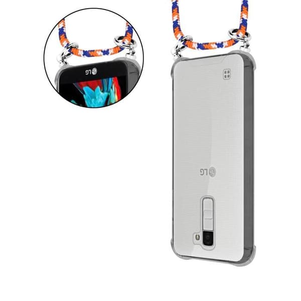 Fodral för LG K10 2016 med axelrem i ORANGE BLÅ VIT med justerbar snodd Blå
