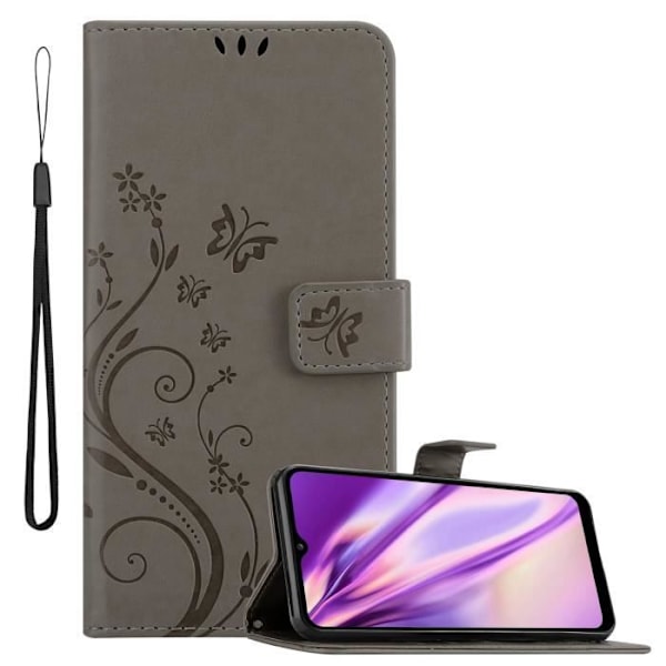 Skydd för Samsung Galaxy A02s - CADORABO - Grå Blommönster - Syntetiskt läder - Ställfunktion - Fack för kort Blommig grå