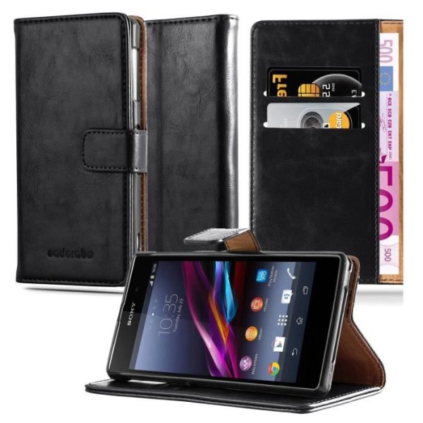Skydd för Sony Xperia Z - CADORABO - Svart - Syntetläder - Ställfunktion - Fullständigt skydd KOLSVART