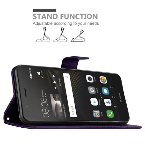 Coque för Huawei P9 LITE 2016 - CADORABO - Floral Fodral - Simili läder - Ställfunktion - Plånbok Mörklila blommig