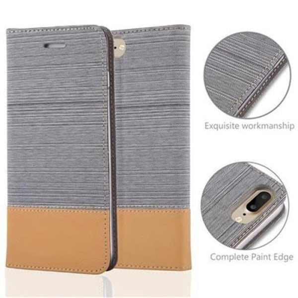 Cadorabo Fodral för Apple iPhone 8 PLUS/7 PLUS LJUSGRÅ BRUNT TYG-FAUX LÄDER Magnetfodral Skydd stöder kortplats för stativ