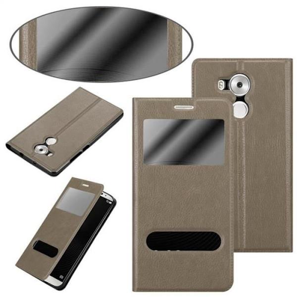 Cadorabo Fodral för Huawei MATE 8 i STONE BROWN – Skyddsfodral med horisontellt stativ och två fönster – View Pocket Case