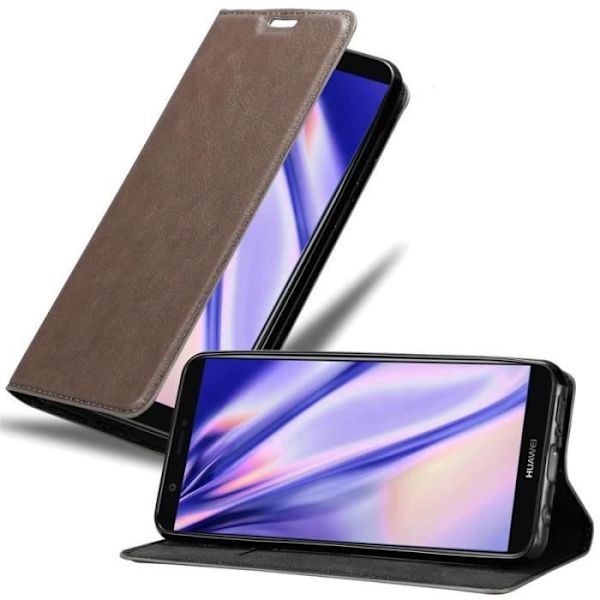 Plånboksfodral - CADORABO - Huawei P SMART 2018 / Enjoy 7S - Läderimitation - Magnetisk stängning - Ultratunn kastanj
