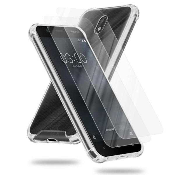 Fodral och 2x härdade skyddsglasögon för Nokia 3 2017 i TRANSPARENT Fodral Skydd Hybridfodral