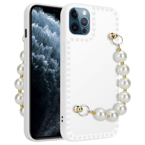iPhone 12 PRO MAX Fodral Vit med pärlor och handledsrem Vit
