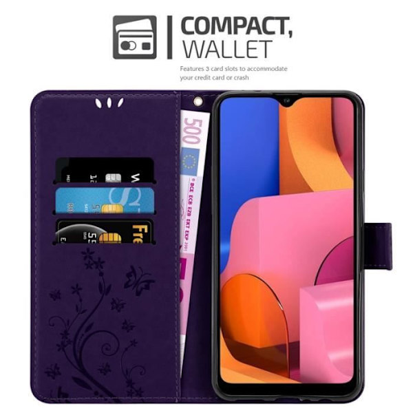 Fodral till Samsung Galaxy A20S - CADORABO - Lila - Imiterat läder - Blommönster - Stativfunktion Lila