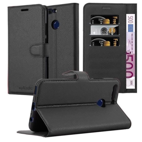 Honor V9 Fodral - CADORABO - Konstläder - Stativfunktion - 3 kortfack - Svart Svart