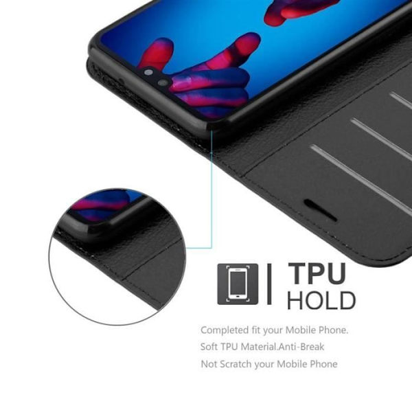 Fodral till Huawei P20 - CADORABO - Imiterat läder - Svart - Stativfunktion - Kortfack Svart