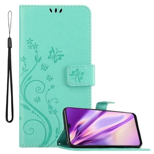 Fodral till Samsung Galaxy A50 - CADORABO - Blommönster - Imiterat läder - Stativfunktion - 3 kortplatser Grön