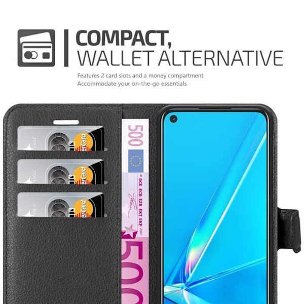Cadorabo Fodral för Oppo A92 i JET BLACK Skyddskåpa Magnetstängning Stativfunktion KOLSVART