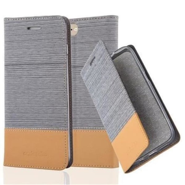 Cadorabo Fodral för Apple iPhone 8 PLUS/7 PLUS LJUSGRÅ BRUNT TYG-FAUX LÄDER Magnetfodral Skydd stöder kortplats för stativ