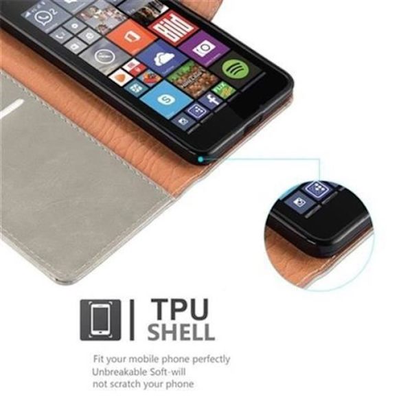 Cadorabo Nokia Lumia 640 Fodral BRUN CAPPUCINO LYX Magnetisk skyddsfodral som stöder stativ och kortplats