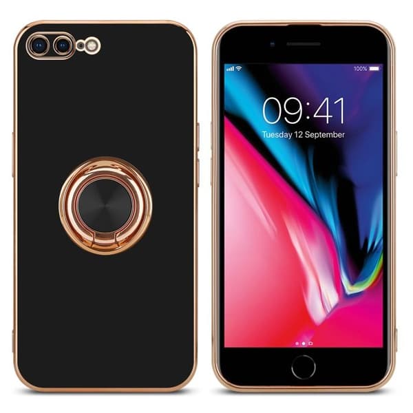 Skal för iPhone 7 PLUS / 7S PLUS / 8 PLUS Glansig Svart - Guld med kameraskydd Svart