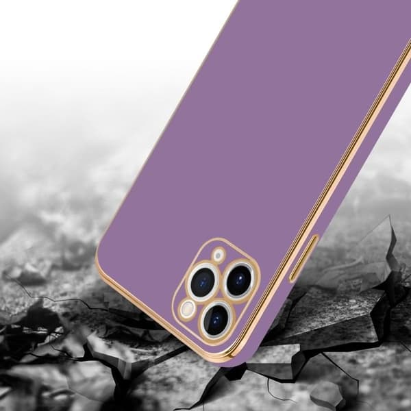 iPhone 13 PRO MAX Fodral Glansig Lila - Guld med skydd för kamera Violett
