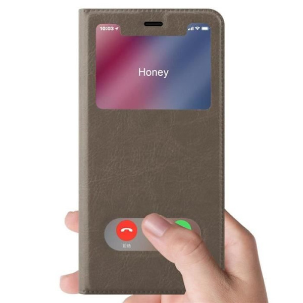 Fodral till Apple iPhone XS MAX - CADORABO - Brun - Imiterat läder - Magnetisk stängning - Dubbelfönster kastanj