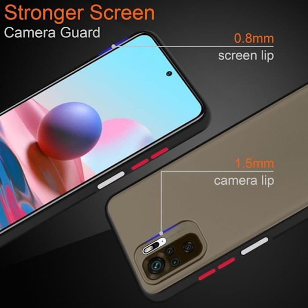 Coque - CADORABO - RedMi NOTE 10 4G / RedMi NOTE 10S - Svart Frostad - Hybrid skydd - Röda knappar Frostade Svart