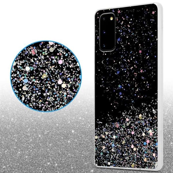 Samsung Galaxy S20 Svart Skal med Glitter Skydd Glittrande Design Svart
