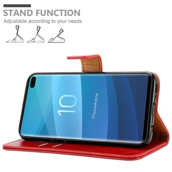 Fodral - CADORABO - Samsung Galaxy S10 PLUS - Röd - Imiterat läder - Stativfunktion Röd