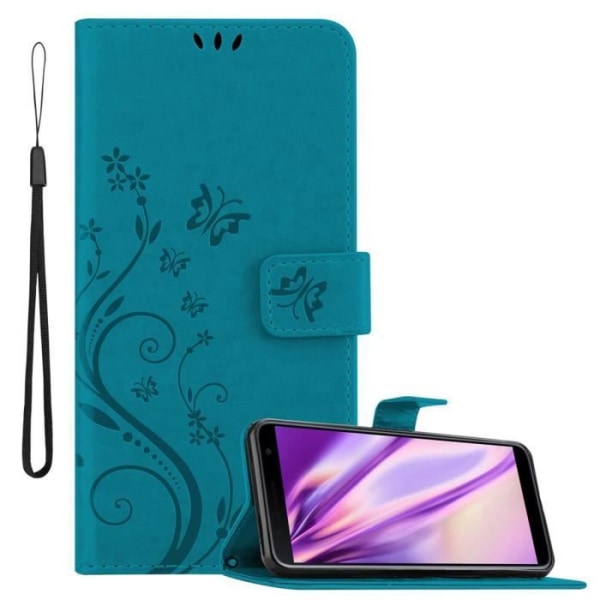 Coque - CADORABO - Samsung Galaxy J4 PLUS - Blommig - Syntetläder - Ställfunktion Blå