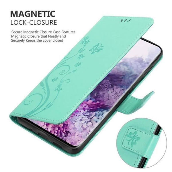 Fodral - CADORABO - Samsung Galaxy S20 - Blommigt konstläder - Magnetisk stängning - Integrerat stöd Grön