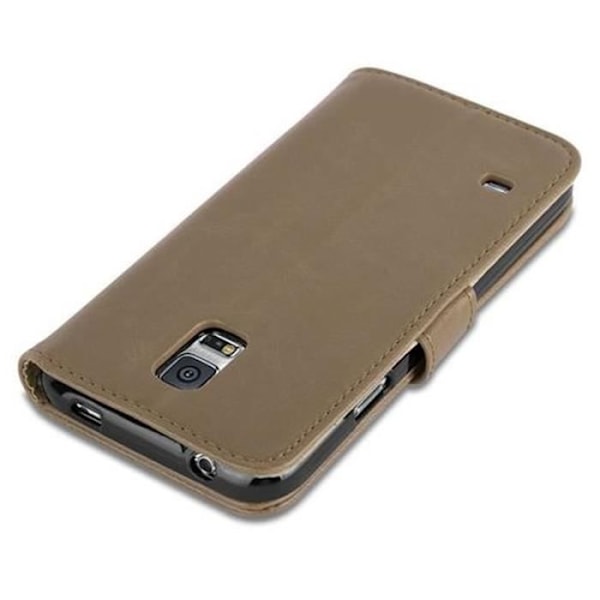 Cadorabo Fodral Samsung Galaxy S5 / S5 NEO BRUN CAPPUCINO LYX Magnetisk Fodral Fodral stöder stativ och kortplats