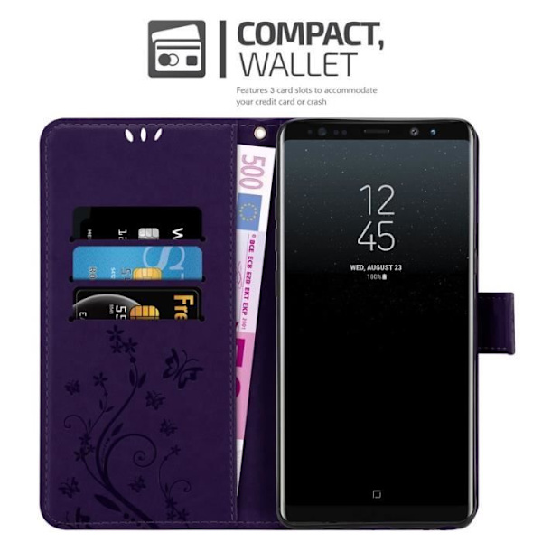 Coque - CADORABO - Samsung Galaxy NOTE 8 - Simil läder - Blommig - Ställfunktion och kortfack Lila