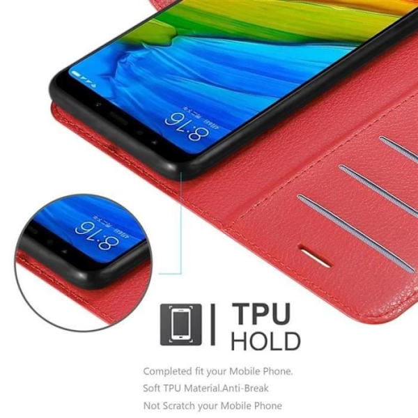 Fodral - CADORABO - Xiaomi RedMi NOTE 5 - Läderimitation - Röd - Stativfunktion Röd