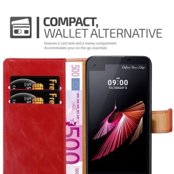 Coque - Cadorabo - LG X SCREEN - Similläder Röd - Ställfunktion - Fack för Kort Röd