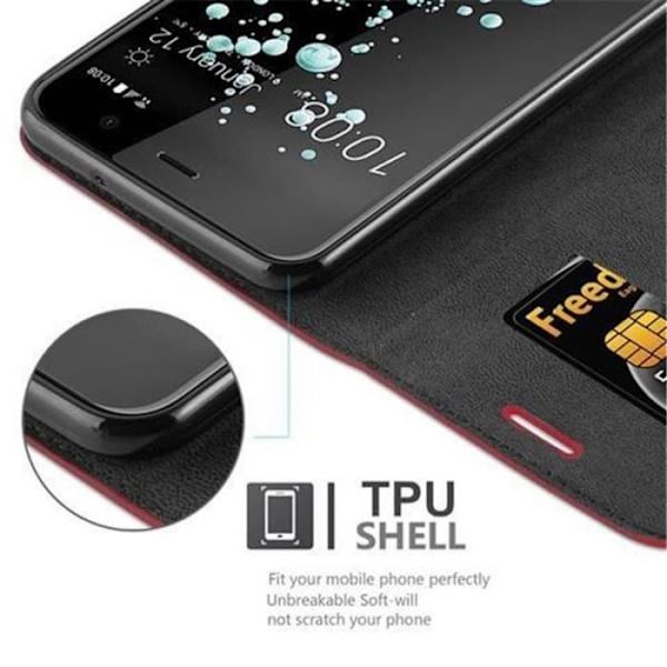 Etui - CADORABO - HTC U PLAY - Röd - Magnetisk - Ställ - Kortfack Röd
