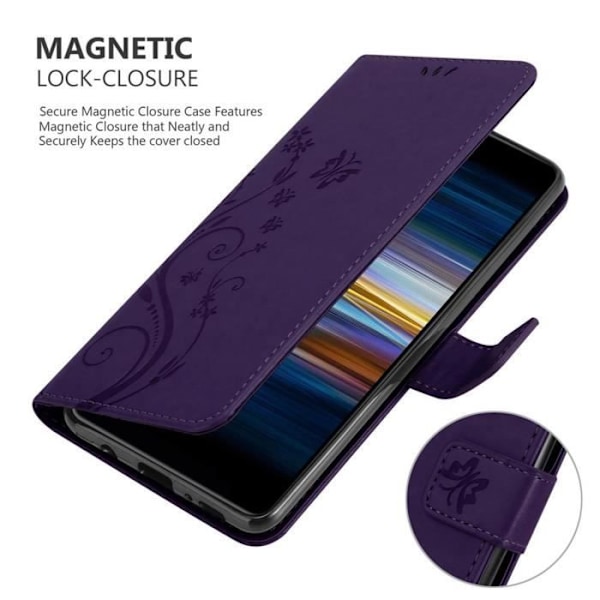 Coque - CADORABO - Sony Xperia L3 - Blommig - Similskinn - Magnetisk stängning Mörk lila