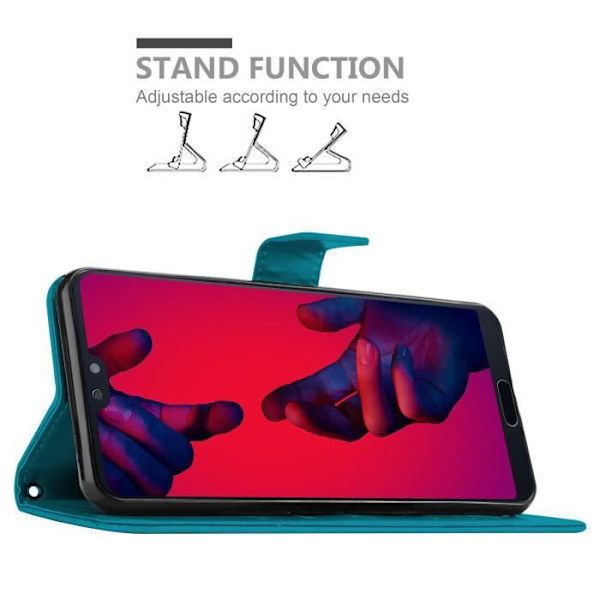Coque - CADORABO - P20 PRO / P20 PLUS - Floral - Similicuir - Magnetisk stängning Blå