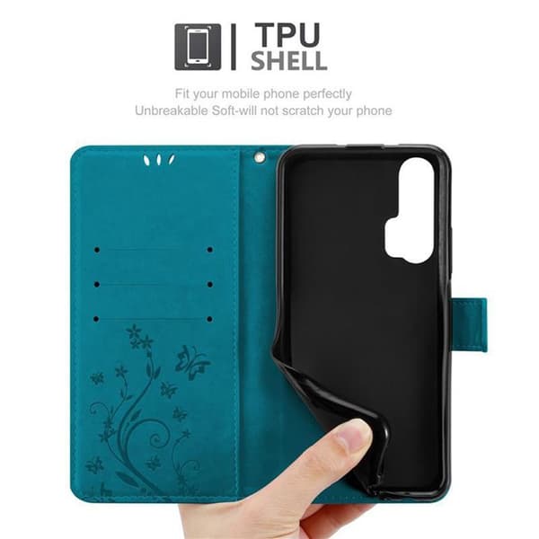 Fodral med lock för Honor 20 PRO Etui i BLÅ BLOMSTERMÖNSTER Skydd Design Blommig Plånbok Blå